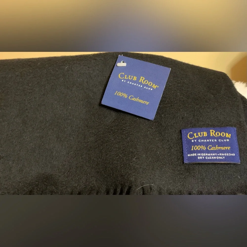 CHARTER CLUB Club Room 100% cashmere black Unisex scarf NWT